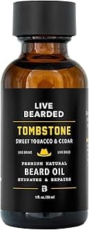 Beard Oil, 1 fl oz - Premium All-Natural Jojoba - Made in the USA - Hair and Skin Care for Men with Dry, Flaky Patches | Tombstone Scent - Sweet Tobacco, Cedar
