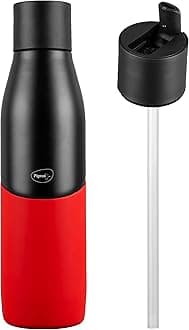 Pigeon by Stovekraft Luxe Thermos Stainless Steel Sipper Flask 500ml with Straw| 24 Hours Hot and Cold|Leak Proof|Easy to Open|Easy to use|Ideal Usage for Office Men/Women|School/College|Black&Red