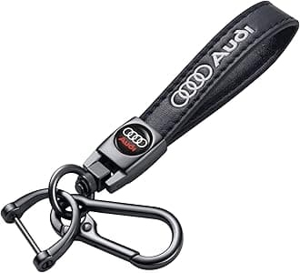 Genuine Leather Keychain Set Compatible with Audi A3 RS3 A4 A5 A6 A7 RS7 A8 Q3 Q5 Q7 R8 Key Chain Accessories Key Ring for Men's-Women's(Black)