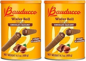 Bauducco Wafer Rolls, Chocolate Hazelnut, 14.1 oz (Pack of 2) - Crispy Cream-Filled Cookies - Gourmet Rolled Wafer Sticks - Premium Dessert Treat - Perfect for Coffee, Parties & Gift Baskets - Family Sharing Snack