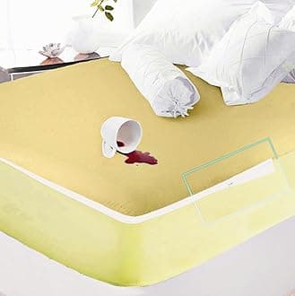 Trance Home Linen Zippered Chain Cotton Waterproof Mattress Protector|Dust Mite Proof, Bed Bug Protection Bed Protector for Single Bed Size with 10 inch Thick (78 x 36 x 10 inches, Ivory Yellow)