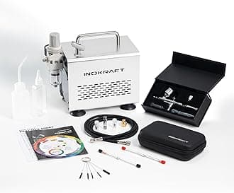 InoKraft Airbrush Kit with Air Compressor- 1/6 HP Quiet Air Compressor, Gravity Airbrush with 3 Tips 0.2, 0.3 & 0.5 mm- Hose, Holder, How-To Guide- Airbrush Paint Set for Model Painting, kids gifts