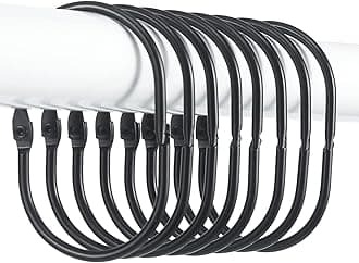 Goowin Shower Curtain Hooks, 12 Pcs Shower Curtain Rings Rust Proof Metal Oval Rings Clasp Closed Shower Curtain Rings for Bathroom Shower Rods Curtains（Black）
