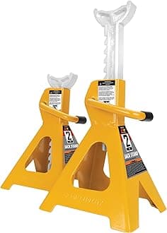 Performance Tool W41021 Ratchet Style Jack Stand Set for Lifting Vehicles During Maintenance, Yellow, 2-Ton