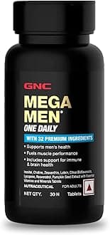 GNC Mega Men One Daily Multivitamin | 30 Tablets | 32 Premium Ingredients | Promotes Men's Well-Being | Supports Muscle Function | Boosts Immunity | Improves Memory & Focus | Formulated In USA