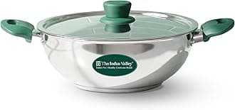 Stainless Steel Kadai/Kadhai with Steel Lid | 22.6cm/ 8.9 inch, 2.1Ltr, 0.85kg | Induction Friendly | 3-Layer Thick Bottom, 100% Toxin-Free, No Chemical Coating