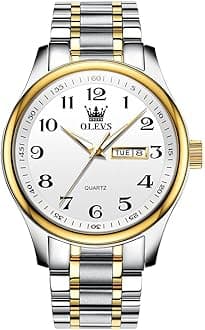 White Watch for Men Large Face Stainless Steel Quartz Watches with Date Casual Luminous Two Tone Band Men's Wrist Watch Three Hands Men Dress Watch Arabic Numeral Male Lightweight Watch