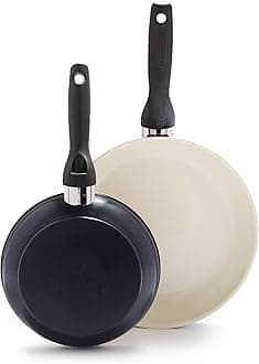 GreenPanRio 8" and 12" Frying Pan Skillet Set, PFOA and PFAS-Free, Healthy Ceramic Nonstick Cookware, Stay-Cool Bakelite Handles, Dishwasher Safe, Easy Clean, Durable Performance, Black