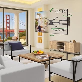 Barkan 102cm Long TV Wall Mount, 13-83 inch Full Motion Articulating - 4 Movement Flat/Curved Screen Bracket, Holds up to 50kg, Extremely Extendable, Fits LED OLED LCD