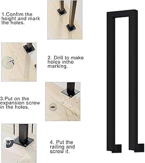 U-Shaped Staircase Railing, Handrail for Staircase, Stair Rail, Indoor Stair Railing for Attic, Hallway, Garden, Indoor and Outdoor (120 cm, Side Mount-Black)