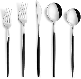 20 Piece Black Silver Silverware Set,Stainless Steel Flatware Cutlery Set Service for 4 Including Forks Spoons Knives,Utensil Set,Tableware for Home and Restaurant, Dishwasher Safe