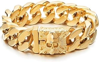 COOLSTEELANDBEYOND Mens Large Vintage Brushed Finishing Steel Curb Chain Bracelet with Fleur De Lis and Skull