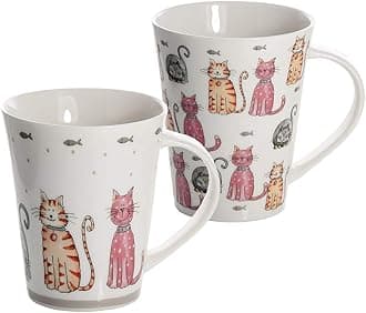 SPOTTED DOG GIFT COMPANYCat Mugs, Animal Themed Coffee Mug Set of 2, Ceramic Tea Cups for Hot Drinks, Microwave Dishwasher Safe, Cute Kitchen Gifts for Cat Lovers Women Men - 12.2oz