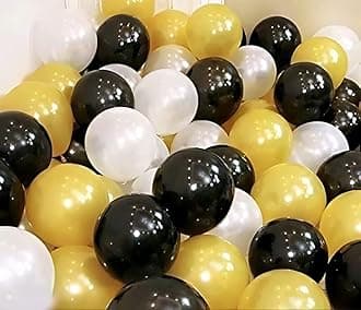 Golden Black White Balloons Pack of 50 for birthday decoration items also suitable for Anniversary, Wedding, Celebration, Party