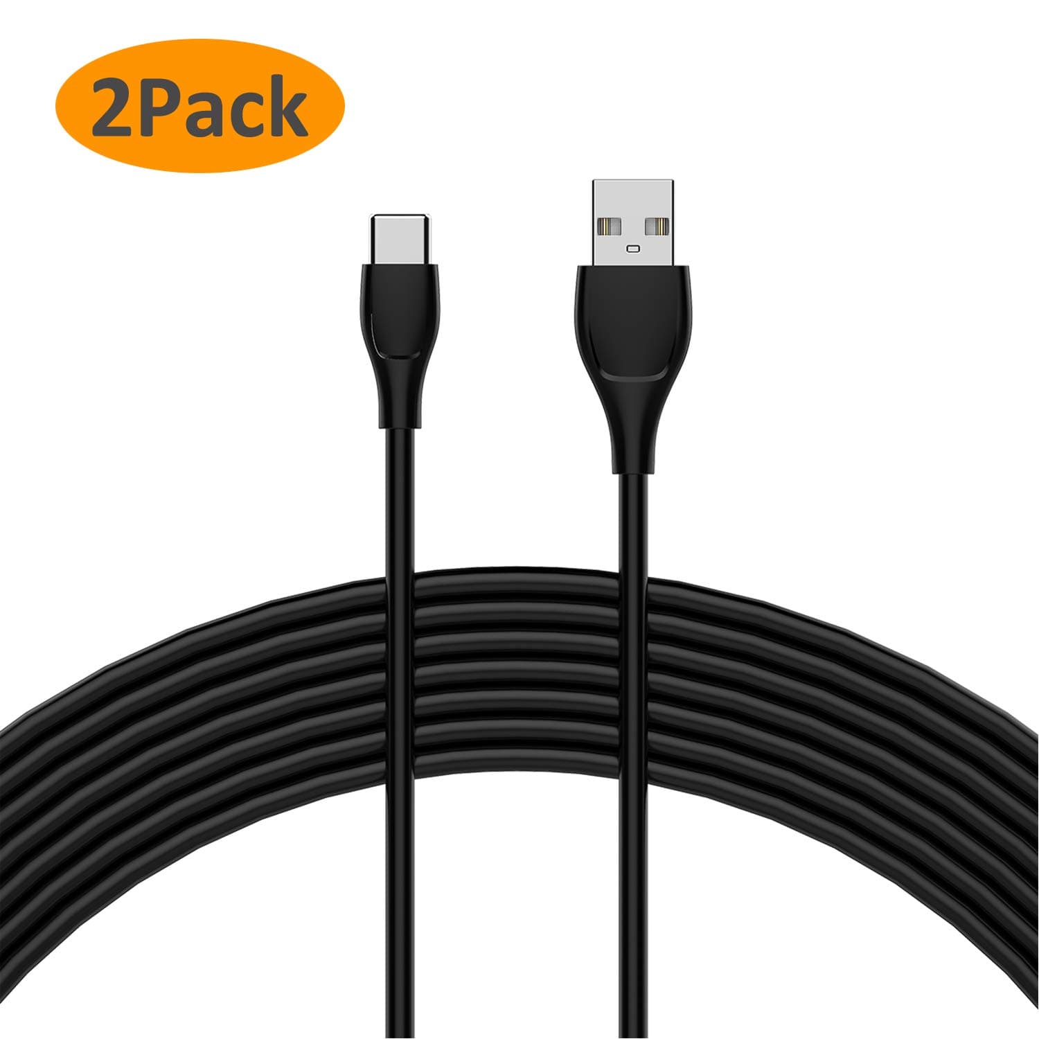 [2-Pack] LAP POW USB C Cable 2ft Fast Charger USB C to USB A Charger Cord (USB 2.0) for Samsung Galaxy S8 S8 Plus Note 8, LG V30 V20 G6 G5, HTC U11/10, Nexus 6P 5X,Google Pixel (Black)