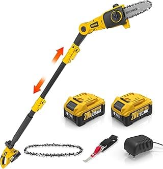 Alloyman 20V Cordless Pole Saw，8-inch Electric Pole Saw for Tree Trimming, 14 Ft MAX Reach Pole Chainsaw for Branch Cutting, with 2 Packs 4.0Ah Batteries & Charger