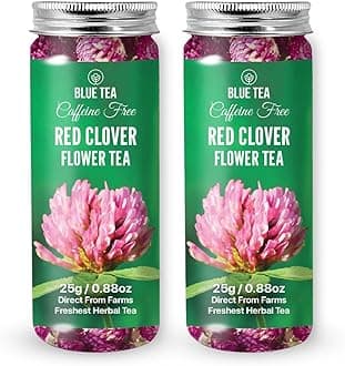 BLUE TEA - Red Clover Tea - 1.76 Oz (Pack of 2) Loose | FLOWER BASED | Herbal Tea - Non-Bitter - Caffeine Free - Farm Fresh - No Preservatives - Non-GMO | Pet Jar Pack
