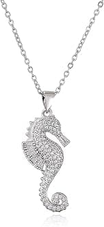 18K Gold Plated CZ Zircon Seahorse Pendant Necklace For Women 17.7"+2"