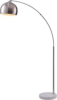 Teamson Home Arquer 68.1" Arc Floor Lamp for Living Rooms, Home Offices, Dining Rooms, Bedrooms with Faux White Marble Base and Nickel Bell Shade