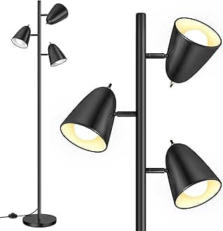 QiMH Tree Floor Lamp with 3 Light Bulbs, Standing Tall Pole Lamps for Living Room Bedroom Office, Reading Stand up Lamps with 3 Adjustable Arms, Black