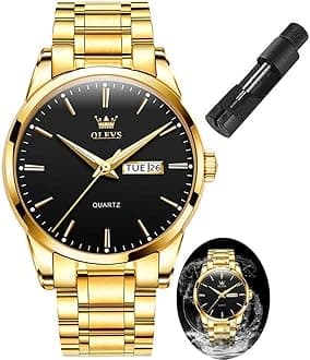 OLEVS Mens Watches Luxury Waterproof Luminous Easy Read Chronograph Watches Full Gold/White Dail/Black Face with Calendar Wrist Watches