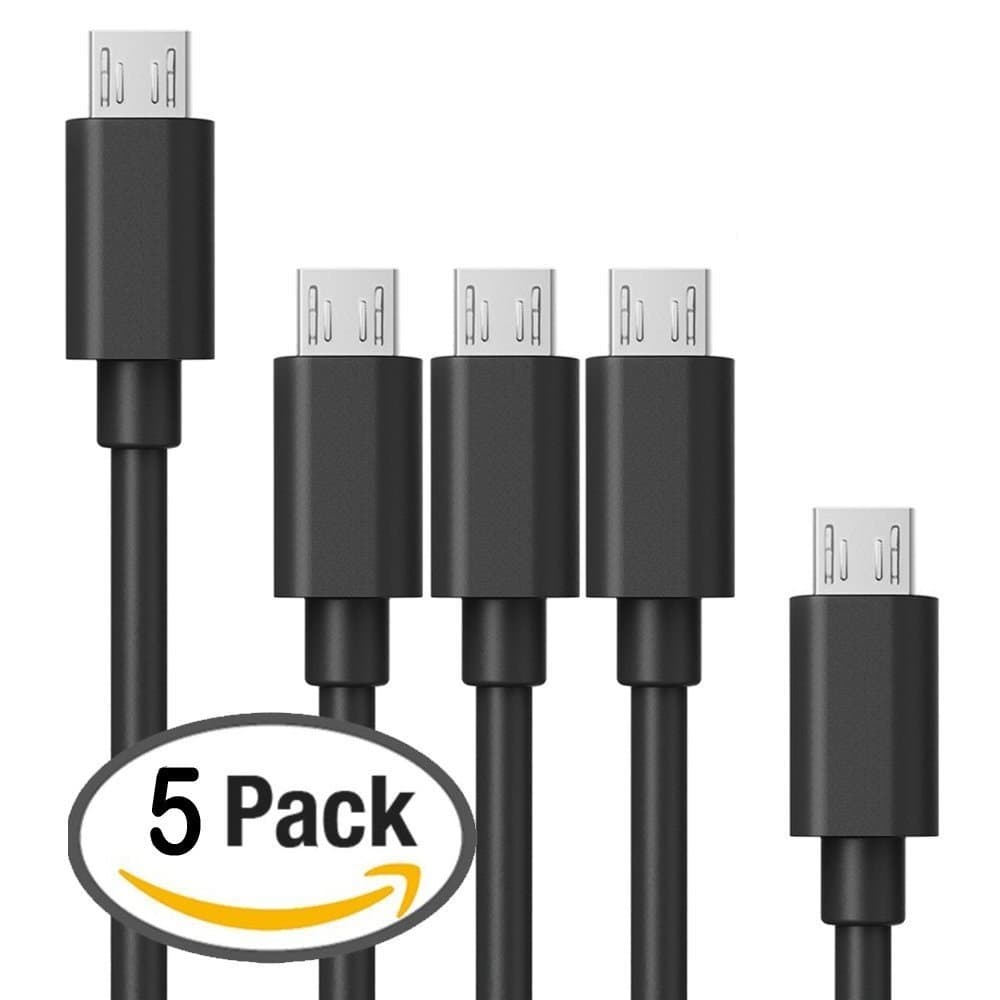 Micro USB Cable, AuKe [5-Pack]Micro USB Cables Assorted Lengths(1ft, 3ft, 6ft) High Speed USB 2.0 A Male to Micro B Sync and Charge Cables (Black) (5 Pack)
