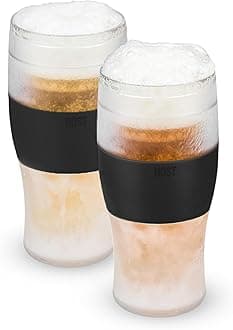 FREEZE Beer Glasses, Frozen Beer Mugs, Freezable Pint Glass Set, Insulated Pint Glass to Keep Your Drinks Cold, Double Walled Insulated Glasses, Tumbler for Iced Coffee, 16oz, Set of 2, Black