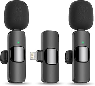 MAYBESTA Wireless Mini Microphone for iPhone 14 Below - Bluetooth Lapel Mic for Video Recording - Clip on Phone Microphones for YouTube Tiktok(Lightning / 2 mics)