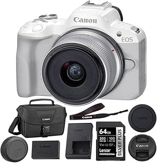 Canon EOS R50 Mirrorless Camera with 18-45mm Lens (White) 64GB Extreme PRO UHS-I SDXC Memory Card + Canon 200ES EOS Shoulder Bag (3 Items)