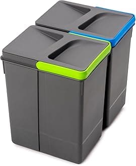 Emuca, waste sorting cut-out base, set of 2 bins height 266mm with 7 litres capacity, Grey, H 266 mm (2 x 7 L)