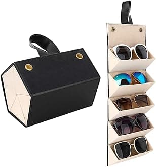 JD FRESH Sunglass Organizer/5 Slots Travel Googles Organizer Box/Foldable Spectacles Case/Eyeglasses Display Container Box/Hanging Eyewear Holder for Men and Women - (Black)