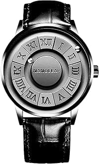 Magnetic Levitation Watch, Unisex Cool Watches Roman Numerals Creative Magnetic Levitation Balls Dial Waterproof Couple Quartz Wrist Watch 3D PVD One Piece Swiss WaterproofLeather Steel Strap Black