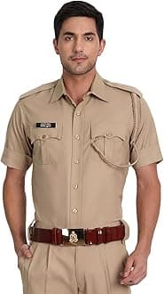 Khaki Police Half Sleeves Shirt for Men | Men's Durable & Comfortable Uniform | Breathable & Lightweight | Ideal for Police | Easy to Maintain