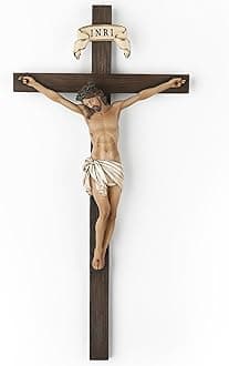 BC BUILDCLASSIC Catholic Crucifix Wall Cross, Jesus Christ Wall Decor for Home Altar, Religious Gift, Handmade Renaissance Sculpture by (Full Color Simplified Version)