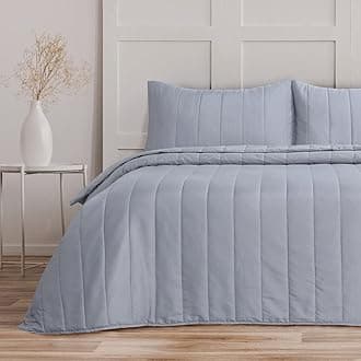 Quilted Bedspreads King Size Tram Lines Pattern - 3Pcs Silver Quilted Throw Set 240x260cm Soft Microfiber Lightweight Coverlet with 2 Pillowcases 50x75cm for All-Season (Silver, King)