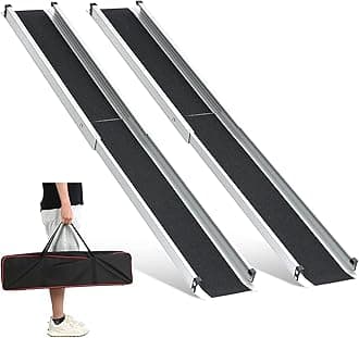 Gardhom Non-Slip Aluminium Telescopic Wheelchair Ramp, 74.5-122 cm, 272 kg Load Capacity, Black