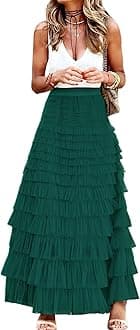Womens Long Maxi Tulle Skirt A Line Ruffle Mesh High Waisted Tiered Layered Skirts Petticoat
