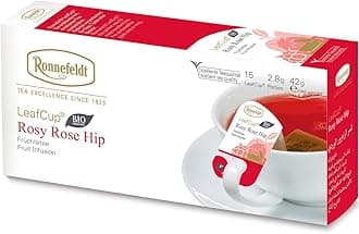 LeafCup Rosy Rose Hip Chai – Loose Leaf Red Herbal Tea with Rosehip, Hibiscus & Rose Petals – Naturally Caffeine-Free – 15 Individually Wrapped Tea Bags