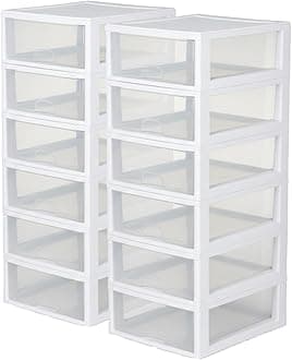 16 Qt Stacking Storage Drawer, Stackable Plastic Bin Drawer to Organize Shoes and Clothes in Home Closet, White with Clear Drawer, 12-Pack