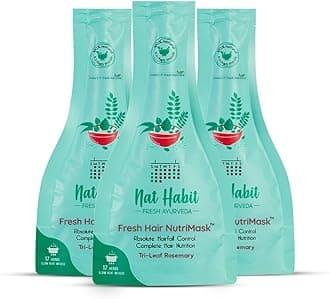 Nat Habit Crushed Tri-Leaf NutriMask - Hair Mask For Hairfall, Conditioning, Smoothening & Shine, Suitable For All Hair & Scalp Types (Pack of 3 x 40gm)