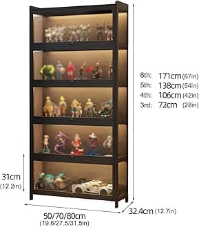 Display Cabinet for Collection, Acrylic Transparent Curio Cabinet Figures and Curio Collection Display Case Floor Standing Showcase Home Living Room(White,6 Floor 50cm)