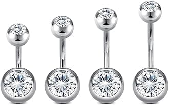 Longita Belly Button Rings Short Bar for Women Stainless Steel Belly Ring Navel Piercing Jewelry 14g Colorful Ball Pack 6mm 1/4” 8mm 5/16“ 10mm