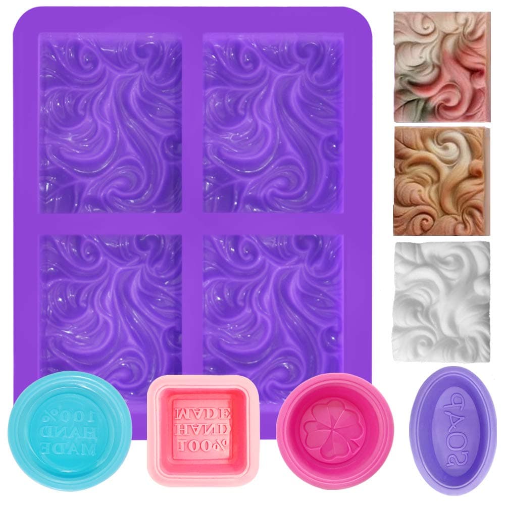 FineGood Soap Molds Silicone Soap Molds for Soap Making, Rectangular 4 Cavities Muffin Cupcake Bread Mold Set of 5
