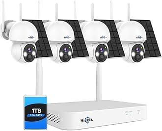 Hiseeu Solar Security Camera Outdoor,4MP 4 Cam-Kit, Wireless Security Cameras System Home Surveillance,Solar-Powered,Color Night Vision,360° View Pan & Tilt,2.4GHz WiFi,1TB Storage No Subscription