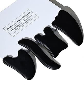 Rena Chris Guasha Massage Tool, 4 Pcs Gua Sha Facial Tool, Guasha Board for SPA Acupuncture Therapy Trigger Point Treatment, Gua Sha Scraping Massage Tool（Pitch Black）
