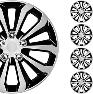BDK (Pack of 4, Premium Hubcaps 16" Wheel Rim Cover Hub Caps Two-Tone Style Replacement Snap On Car Truck SUV - 16 Inch Set, Black/Silver, KT-1061-16-IB_azvar
