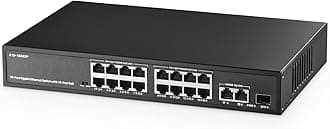 Binardat 19 Port Gigabit POE Switch, 16 Ports POE+ 1000Mbps, 2 Gigabit Uplink, 1 Gigabit SFP, IEEE802.3af/at, 300W Internal Power Supply, Metal Case Unmanaged Plug and Play