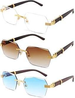 Hycredi Rimless Rectangle Sunglasses Men Women Retro Frameless Square Shade Y2k Sun Glasses Tinted Eyewear