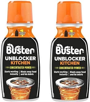 Buster Kitchen Plughole Unblocker (Pack of 2 x 150g) Fast-Acting Sink Unblocker Dissolves Fat, Food & Debris, Drain Cleaner Clears Blockages in Kitchen Sink Pipes - Made in UK