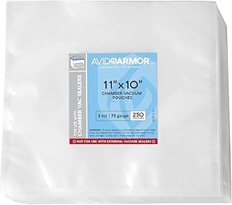 Chamber Machine Vacuum Pouches 11" x 10" Size 3MIL Pre-Cut Heavy Duty Bags 250 Pack BPA Free Sous Vide Safe - NOT COMPATIBLE WITH FOODSAVER TYPE VACUUM SEALERS - Commercial Use Grade Avid Armor